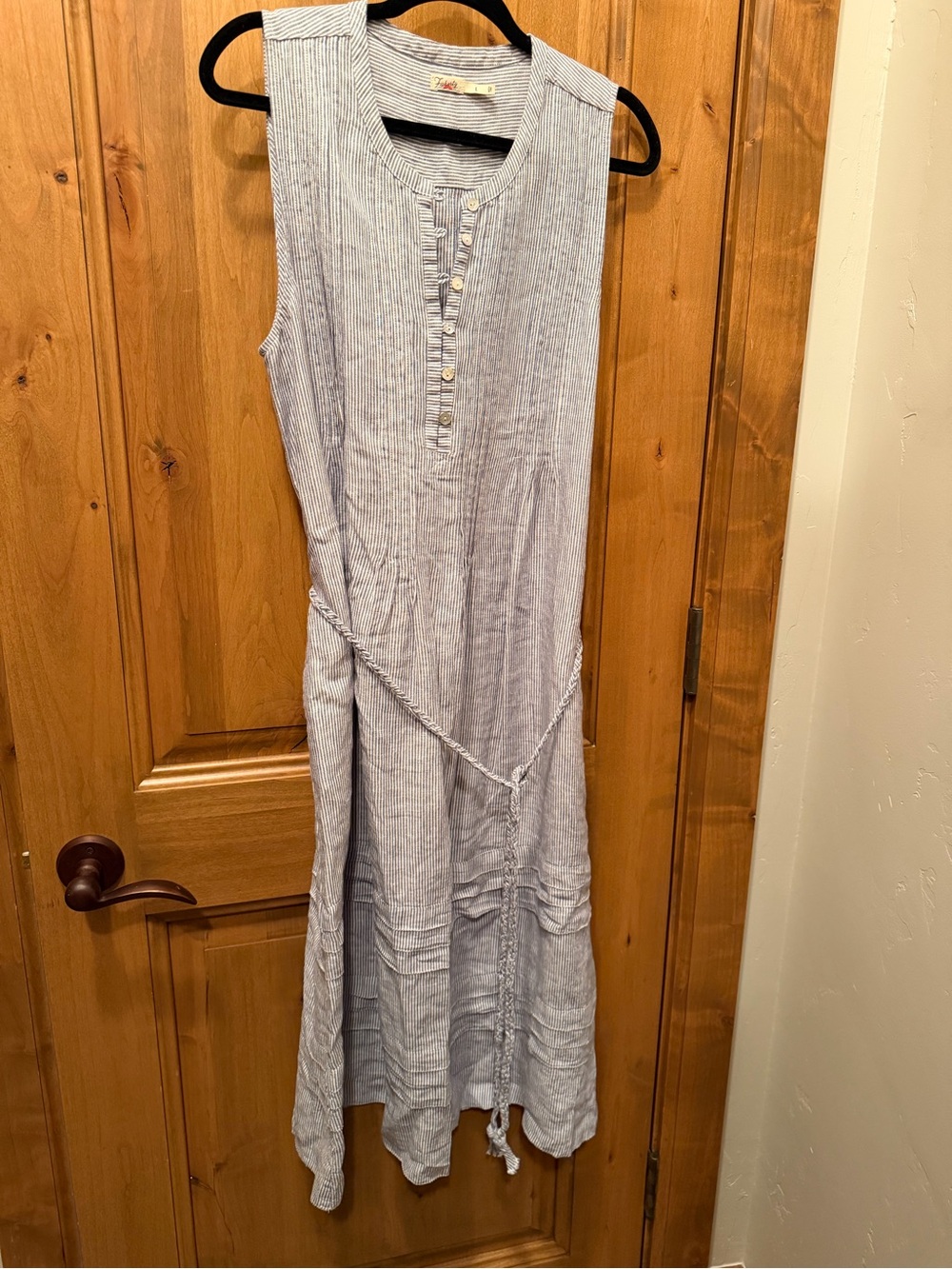 Faherty Sleeveless Striped Midi Dress in Light Blue and White